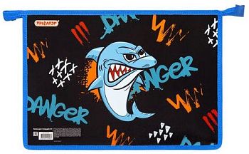 Папка для тетрадей 1 отделение  А4 ПИФАГОР Angry shark пластик на молнии