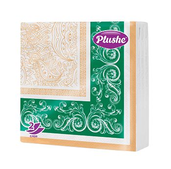 Салфетки бумажные 2-сл. "Plushe Premium Decor "33*33 микротиснение 20 в уп (зеленый)