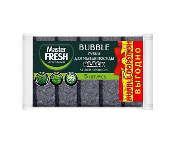 Губка для посуды Master FRESH Выгодно bubble-поролон BLACK 5шт 8509 1/40