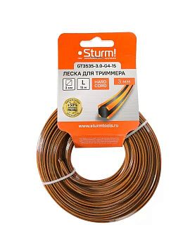 Леска для триммера 3мм*15м квадрат оранж/черн Sturm