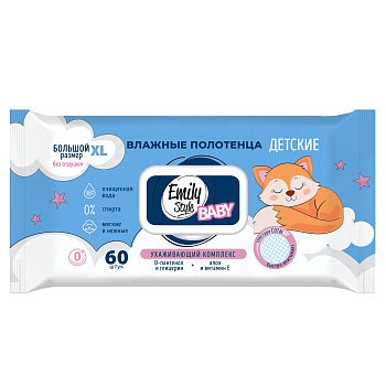 Полотенца влажные Детские с крышкой 0+ (соты) Emily Style 60шт 8181 1/12 Полотенца влажные Детские с крышкой 0+ (соты) Emily Style 60шт 8181 1/12