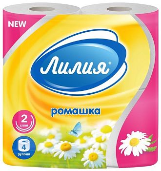 Т/бумага 2-сл ЛИЛИЯ Аромат Ромашка (уп=4шт/13м) 1/12 Т/бумага 2-сл ЛИЛИЯ Аромат Ромашка (уп=4шт/13м) 1/12