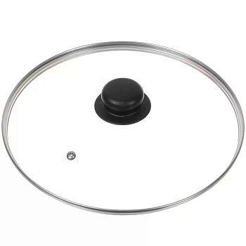 Крышка стеклянная с металлическим ободом,Daniks кнопка бакелит черная 26см Д4126Ч