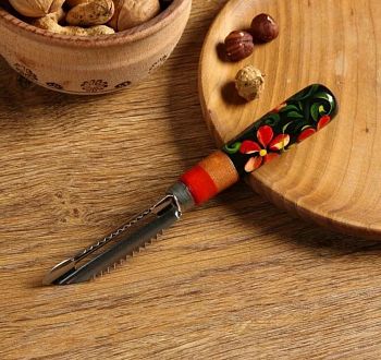 Нож овощечистка деревян. ручка худ.роспись 1288/1280