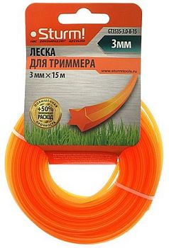 Леска для триммера 3мм*15м звезда,оранж,картон Sturm