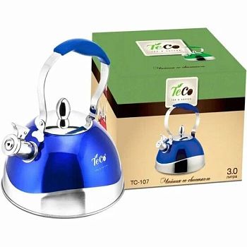 Чайник 3л нержавеющая сталь со свистком Teco ТС-115-B синий