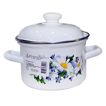Кастрюля 1,5 литра Лысьва эмалированная Ромашковое поле 1/8