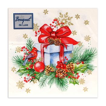 Салфетки бумажные DESNA BOUQUET de luxe НГ "Подарок на Новый год" 24*24 3-слойные 25листов/15шт Салфетки бумажные DESNA BOUQUET de luxe НГ "Подарок на Новый год" 24*24 3-слойные 25листов/15шт