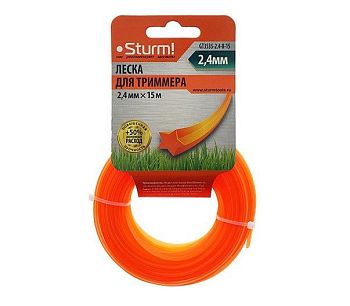 Леска для триммера 2,4мм*15м звезда,оранжевая,картон Sturm