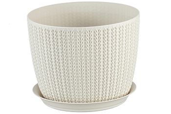 Горшок 1,1 литра Вязание диаметр 135 мм. белый с поддоном М3119