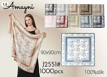 Платок J2551 90*90 цветы в рамке,шёлк CD 1/30 