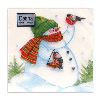 Салфетки бумажные DESNA DESIGN НГ "Снеговик и снегири" 24*24 1-слойные 40листов/32шт Салфетки бумажные DESNA DESIGN НГ "Снеговик и снегири" 24*24 1-слойные 40листов/32шт