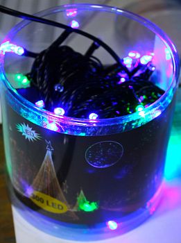 Эл.гирлянда LED цветной 300 ламп ЦВЕТНАЯ 20м чёрн.провод 1/160