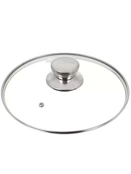 Крышка стеклянная с металлическим ободом,Daniks кнопка нержав.сталь 2см Д5726