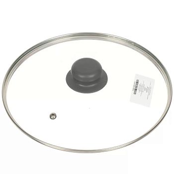 Крышка стеклянная с металлическим ободом,Daniks кнопка бакелит серая 28см Д4128С