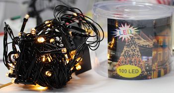 Эл.гирлянда LED цветной 100 ламп ЖЕЛТАЯ 8м чёрн.провод 1/100