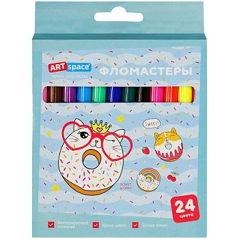 Фломастеры 24 цвета " Кот - сластена " картонная упаковка WP24_270022/12шт