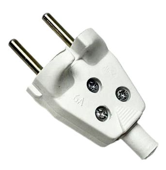 Вилка эл. В6-001 6А 250В(полистер.,прям.,белая,с кембриком) Витебск