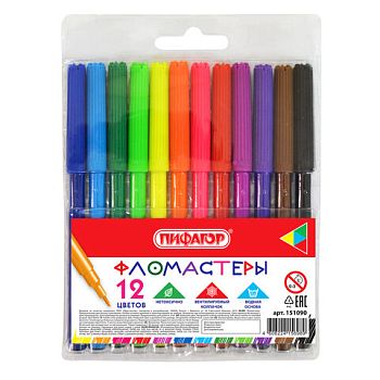 Фломастеры 12 цветов " ПИФАГОР " вентилируемый колпачок 1/12