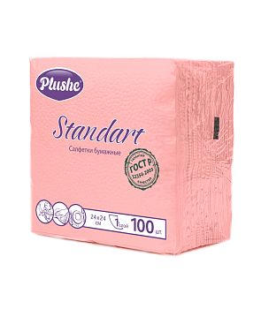 Салфетки бумажные 1-сл. "Plushe Стандарт " 24*24 микротиснение 10 в уп (розов паст)