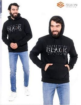 Толстовка Мужская САМО начес,капюшон,карман,черный 8040 р48-56 5/30