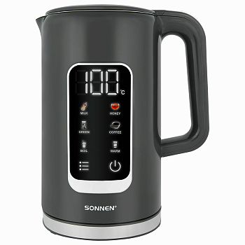 Чайник 1,7л эл. Sonnen KT-8723G 2200Вт с терморегулятором и дисплеем, ДВОЙНЫЕ СТЕНКИ серый 454690