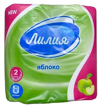Туалетная бумага 2-слойная ЛИЛИЯ Аромат Яблоко (уп=4шт/13м) 1/12 Туалетная бумага 2-слойная ЛИЛИЯ Аромат Яблоко (уп=4шт/13м) 1/12