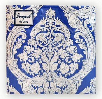 Салфетки бумажные DESNA BOUQUET "Серебро на синем" 33*33 3-слойные 20листов/12шт