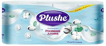 Туалетная бумага 3-слойная "Plushe Premium Aroma Pearl & Cotton"(уп.8рул,15м)  Туалетная бумага 3-слойная "Plushe Premium Aroma Pearl & Cotton"(уп.8рул,15м)