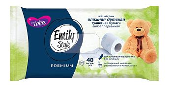 Т/бумага Влажная детская растворяющаяся Emily Style 0+ 40шт 1/35