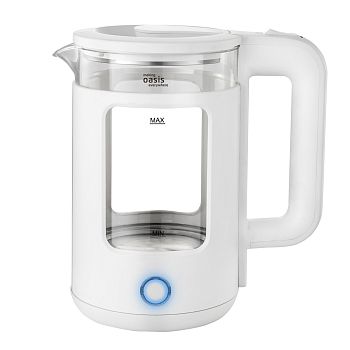 Чайник 2 литра электрический Oasis K-17GPW 1800Вт цв. белый, пластик+стекло