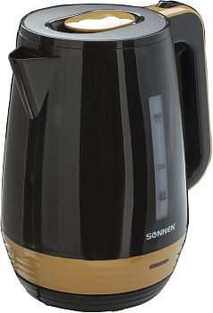 Чайник 1,7л эл. Sonnen KT-1776 2200Вт пластик, черный/горчичный 453418