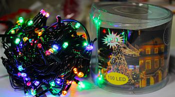 Эл.гирлянда LED цветной 100 ламп ЦВЕТНАЯ 8м чёрн.провод 1/100