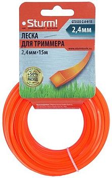 Леска для триммера 2,4мм*15м квадрат,оранжевая,картон Sturm