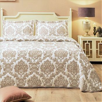 Покрывало 220*240"SMOON" Жаккард двустороннее Тёмно-бежевый ТН8208-5 1/10