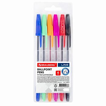Набор шариковых ручек 6цв "ассорти" Brauberg 0,5мм 142819