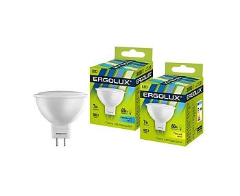 Лампа свет. Ergolux LED GU5.3 7W 4500K 4K матовая 10/10