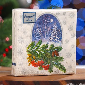Салфетки бумажные DESNA BOUQUET de luxe НГ "Зимний лес" 24*24 3-слойные 25листов/15шт Салфетки бумажные DESNA BOUQUET de luxe НГ "Зимний лес" 24*24 3-слойные 25листов/15шт