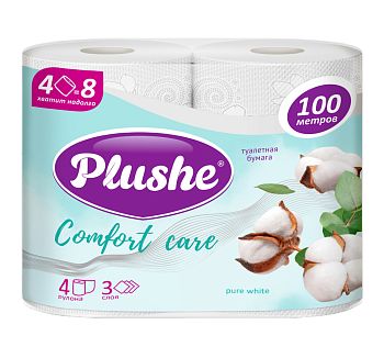 Т/бумага 3-сл. "Plushe Comfort care"(уп.4рул,25м)  Pure White (4436) 10шт.