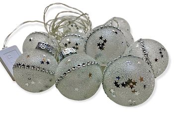 Эл.гирлянда 10LED ШАР СТРАЗЫ+ЗВЕЗДЫ 5м 2309 БЕЛЫЙ 1/40