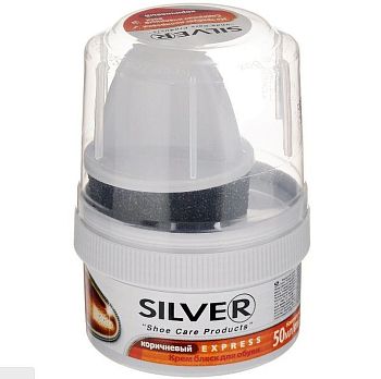 Крем для обуви банка с губкой SILVER коричневый 50мл 12/48