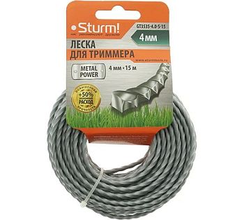 Леска для триммера 4мм*15м крученый квадрат  Sturm GT3535-4.0-S-15