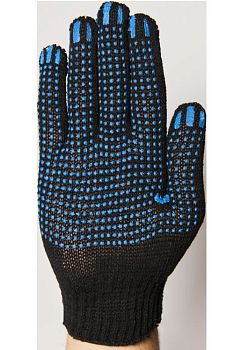 Перчатки ПВХ 10кл 3нитка точка черные 10/500