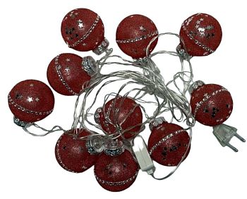 Эл.гирлянда 10LED ШАР СТРАЗЫ+ЗВЕЗДЫ 5м 2309 КРАСНЫЙ 1/40