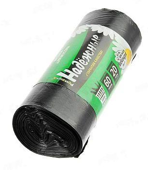 Мешки для мусора 60 литров Ромашка НАДЕЖНЫЕ с ушками 60*80 см (рулон 20 шт)