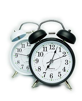 Будильник на батарейках F-914 круглый,колокольчик мет. 1/60