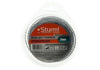 Леска для триммера 3мм*15м крученый квадрат в пластике Sturm
