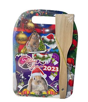 Доска разделочная набор 3х шт НОВОГОДНЯЯ 2023 с лопаткой Ассорти 1/50