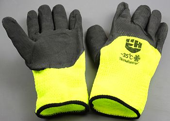 Перчатки ПВХ зимние (-35С) облив салатово ,чёрная ладонь 10/480