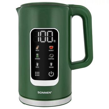 Чайник 1,7л эл. Sonnen KT-8723ЕG 2200Вт с терморегулятором и дисплеем, ДВОЙНЫЕ СТЕНКИ изумруд 454689